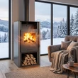 Șemineu pe lemne, 8 kW, cu geam termoizolantă, culoare gri, MSKA8, BlauTech pentru living