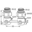 Robinet pentru radiatoare tip H, coltar, 1/2" - 3/4", Vekotrim, HEIMEIER