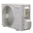 Vedere laterala unitate exterioară aparat aer conditionat inverter split, 12000 BTU, A+++, negru, WiFi, cu micropori, racire-incalzire, dezumidificare, lumina UVC, silentios, design elegant, BlauTech Premium Plus