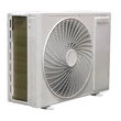 Vedere frontala laterala unitate exterioară aparat aer conditionat inverter split, 12000 BTU, A+++, negru, WiFi, cu micropori, racire-incalzire, dezumidificare, lumina UVC, silentios, design elegant, BlauTech Premium Plus