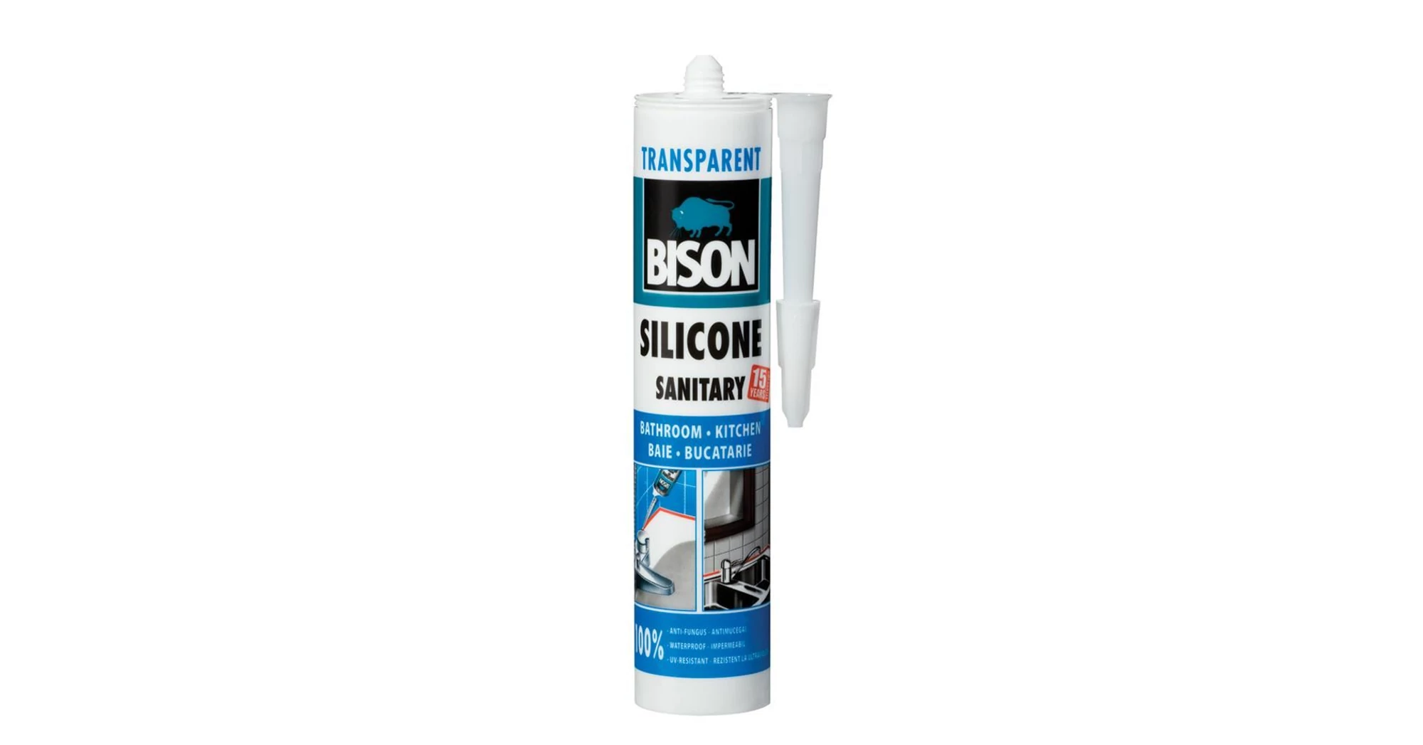 Silicon sanitar, transparent, interior-exterior, BISON, 280 ml