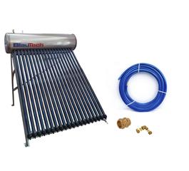 KIT S16 cu panou solar cu 20 tuburi vidate pentru preparare apa calda menajera cu rezervor inox presurizat 160 litri BlauTech + teava cupru izolata de diametru 22 FEINROHREN si fitinguri de racordare