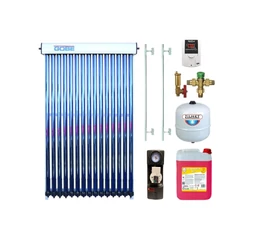 Pachet solar KIT S3 cu colector solar 20 tuburi GOBE grup pompare Pumpfix SOLAR EASY lichid solar vas expansiune controler solar simplu TECH EU-21ND3 si set fixare