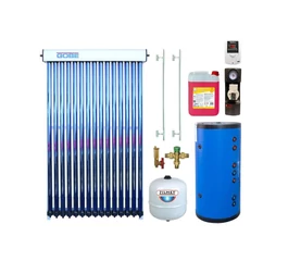 KIT S4 cu colector solar 20 tuburi GOBE boiler 200 l 2 serpentine HeizTech grup pompare Pumpfix SOLAR EASY controler solar TECH EU-21ND3 vas expansiune set fixare si lichid solar