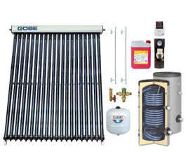 Pachet solar KIT S4 colector solar 20 tuburi GOBE Plus boiler 200 l 2 serpentine grup pompare Pumpfix controler solar TECH vas expansiune set fixare si lichid solar