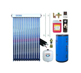 KIT S5 cu colector solar 20 tuburi GOBE boiler 200 l 2 serpentine HeizTech grup pompare Pumpfix SOLAR EASY controler solar TECH EU-21ND3 tub inox vas expansiune set fixare si lichid solar