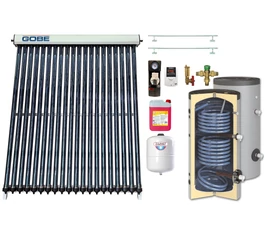 Pachet solar KIT S7 cu colector solar 30 tuburi GOBE Plus, boiler cu 2 serpentine 300 l HeizTech, grup pompare Pumpfix, controler solar simplu TECH, lichid solar, vas expansiune, set fixare, ventil termostatic