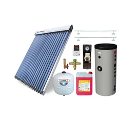 KIT S10 cu colector solar 20 tuburi BlauTech-SOLAR boiler indirect cu 2 serpentine Hajdu Aquastic 200 l grup pompare Pumpfix SOLAR EASY controler solar TECH EU-21ND3 vas expansiune set fixare