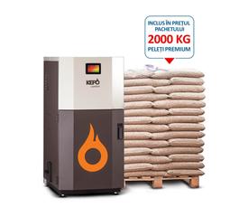 Pachet cu cazan compact pe peleti gata de instalare KEPO 20 kW curatare manuala a arzatorului + 2 tone de peleti inclus in pret
