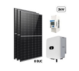 Pachet fotovoltaic monofazat 3 kW cu panou solar fotovoltaic 415 W LR5-54HPH-415M LONGi invertor solar ON/OFF Grid 3 kW SUN2000-3KTL-L1 HUAWEI si senzor de putere 100A/40 mA, DDSU666-H HUAWEI