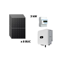 Pachet fotovoltaic monofazat 3 kW cu panou solar fotovoltaic 430 W LR5-54HTH-430M LONGi invertor solar ON/OFF Grid 3 kW SUN2000-3KTL-L1 HUAWEI si senzor de putere 100A/40 mA DDSU666-H HUAWEI