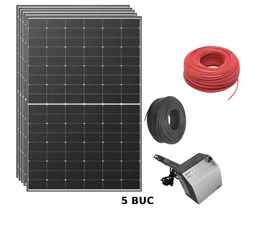 Pachet fotovoltaic 2 kW cu panou solar fotovoltaic monocristalin 435 W cu cadru negru LR5-54HTH-435M LONGi rezistenta electrica 2000 W fotovoltaica ACM DC2000W 100-360 myPV cabluri si accesorii