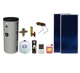 Pachet solar KIT S27, 2 panouri plane 2 mp BlauTech Plus, boiler indirect 200 l Hajdu, grup pompare Pumpfix, controler TECH EU-21ND3