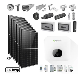 Pachet fotovoltaic monofazat 3.6 kW cu panou solar fotovoltaic 415 W LR5-54HPH-415M LONGi invertor solar hybrid 3.6 kW MIN 3600TL-XH Growatt si senzor de putere Smart Meter 5A ~ 60A SPM-C Growatt TC