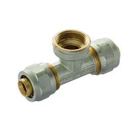 Teu redus strangere pentru teava multistrat, 16 x 1/2" x 16, filet interior, APE Teu redus strangere pentru teava multistrat, 16 x 1/2" x 16, filet interior, APE