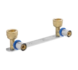 Suport prindere baterie cu două coturi presare 16 x 1/2" filet interior, APE RACCORDERIE, alama, pentru tevi multistrat