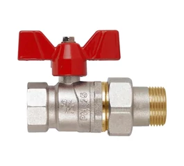Robinet de trecere pentru apa cu bila si fluture, racord olandez, DN 1", FIV, filet interior-exterior