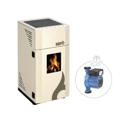 Termosemineu pe lemne 14 + 4 kW pentru incalzire centrala cu plita si geam termoizolanta cream 600091 KEPO