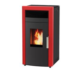 Termosemineu pe peleti, tip centrala, din otel, Alfa Plam, Commo, 15 kW, rosu, autonomie 21 ore