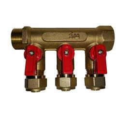 Distribuitor 3 cai, de 3/4" cu robinet si racord 16 x 1/2", GOBE
