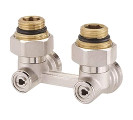 Robinet Purmo bitubular tip H colţar cu adaptor 3/4"-1/2", cu racordare din perete Robinet Purmo bitubular tip H colţar cu adaptor 3/4"-1/2", cu racordare din perete
