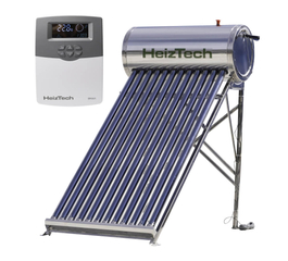 Panou solar automatizat cu 12 tuburi vidate pentru preparare apa calda menajera cu rezervor otel inoxidabil nepresurizat 120 litri controler SR501 HeizTech