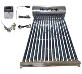 Panou solar 120 litri automatizat nepresurizat, 12 tuburi vidate, rezervor inox, suport inox, pentru apă caldă menajeră, controler SR501, HeizTech Plus