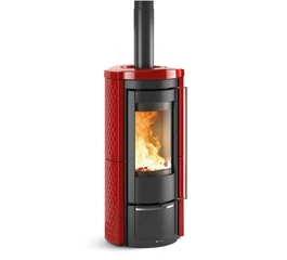 Șemineu pe lemne, 7.5 kW, pentru 215 m3, cu geam panoramic curbat de mare dimensiune, suprafață din fontă emailată Bordeaux, LIU' 5.0, La Nordica-Extraflame