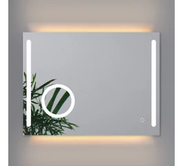 Oglinda forma patrata 80 x 60 cm mod redare muzica prin Bluetooth iluminare de fundal LED CCT lupa dezaburire GLADYS