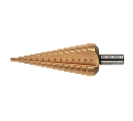 Burghiu conic in trepte HSS-TiN, Gr. 3A / Ø4-30 mm, 14 tr, SplP, coada: 10 mm, L100 mm BOHRCRAF Burghiu conic in trepte HSS-TiN, Gr. 3A / Ø4-30 mm, 14 tr, SplP, coada: 10 mm, L100 mm BOHRCRAF