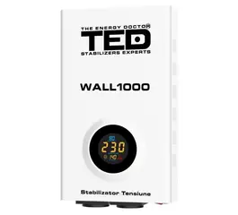 Stabilizator tensiune 1000VA AVR 600 W display LCD 2 iesire schuko montaj pe perete TED000057 TED