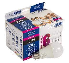 Set de 6 becuri LED, E27 10W 3000K, A60 LEDNEX