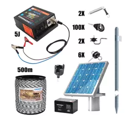 Pachet complet gard electric HeavyShock PRO 5.0J 12 V Solar PROFESSIONAL 500 m 3 lite 220 kg NEXON