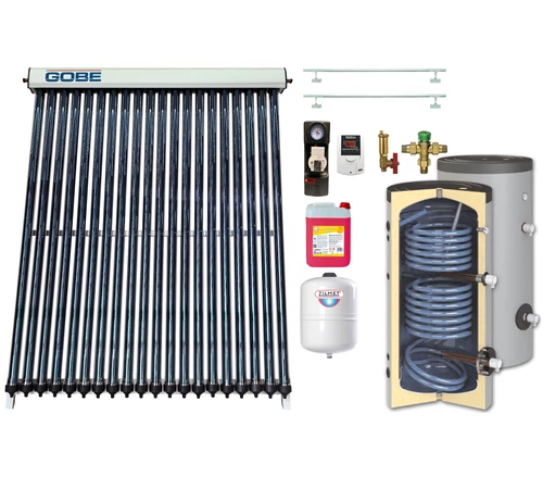 Pachet solar KIT S7 cu colector solar 30 tuburi GOBE Plus, boiler cu 2 serpentine 300 l HeizTech, grup pompare Pumpfix, controler solar simplu TECH, lichid solar, vas expansiune, set fixare, ventil termostatic