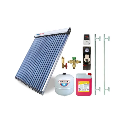 KIT S9 cu colector solar 20 tuburi BlauTech-SOLAR grup pompare Pumpfix SOLAR EASY controler solar TECH EU-21ND3 vas expansiune lichid solar si set fixare