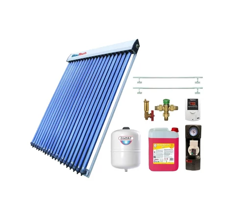 KIT S12 cu colector solar 30 tuburi BlauTech-SOLAR grup pompare Pumpfix SOLAR EASY controler solar TECH EU-21ND3 vas expansiune si set fixare