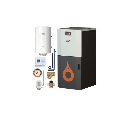 Pachet incalzire PREMIUM cu cazan pe peleti cu curatarea automata a arzatorului 20 kW KEPO cu KIT de instalare si boiler termoelectric