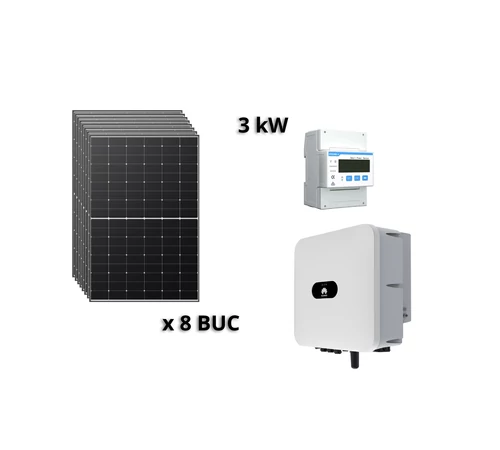 Pachet fotovoltaic monofazat 3 kW cu panou solar fotovoltaic 435 W LR5-54HTH-435M LONGi invertor solar ON/OFF Grid 3 kW SUN2000-3KTL-L1 HUAWEI si senzor de putere 100A/40 mA DDSU666-H HUAWEI