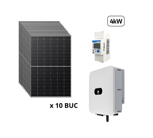 Pachet fotovoltaic monofazat 4 kW cu panou solar fotovoltaic 435 W LR5-54HTH-435M LONGi invertor solar ON/OFF Grid 4 kW SUN2000-4KTL-L1 HUAWEI si senzor de putere 100A/40 mA DDSU666-H HUAWEI