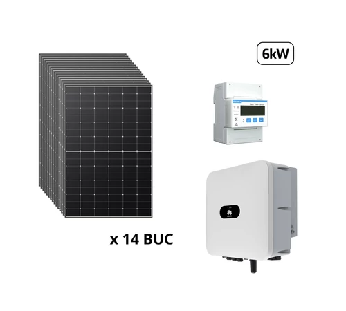 Pachet fotovoltaic trifazat 6 kW cu panou solar fotovoltaic 430 W LR5-54HTH-430M LONGi invertor solar ON/OFF Grid 6 kW SUN2000-6KTL-M1 HUAWEI si contor inteligent trifazat 100A/40 mA DTSU666-H HUAWEI