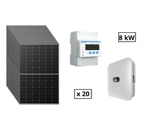 Pachet fotovoltaic trifazat 8 kW cu panou solar fotovoltaic 430 W LR5-54HTH-430M LONGi invertor solar ON/OFF Grid 8 kW SUN2000-8KTL-M1 HUAWEI si contor inteligent trifazat 100A/40 mA DTSU666-H HUAWEI