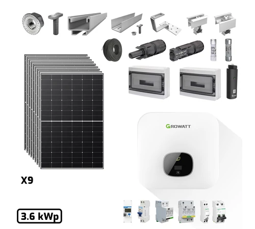 Pachet fotovoltaic monofazat 3.6 kW cu panou solar fotovoltaic 435 W LR5-54HTH-435M LONGi invertor solar hybrid 3.6 kW MIN 3600TL-XH Growatt si senzor de putere Smart Meter 5A ~ 60A SPM-C Growatt TC