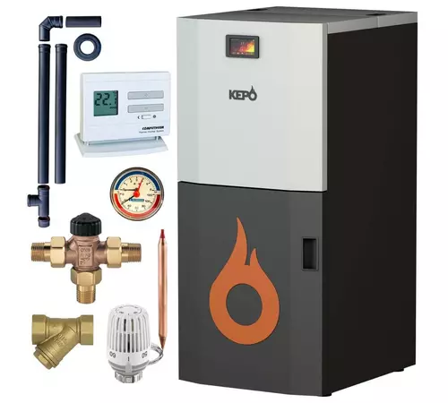 Pachet incalzire GOLD cu cazan pe peleti cu curatarea automata a arzatorului 20 kW KEPO cu KIT de instalare