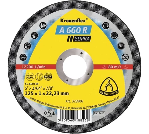 Disc debitare 125 x 1 x 22,23 mm, Kronenflex® A 660 Supra, Klingspor