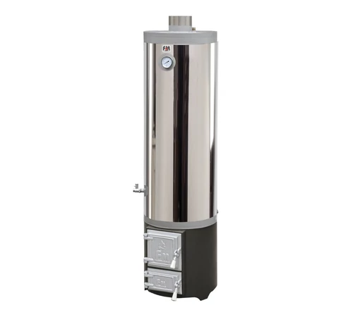 Boiler de baie pe lemne cu focar, inox, 120 l, din tabla de 2 mm, usa fonta Boiler de baie pe lemne cu focar, inox, 120 l, din tabla de 2 mm, usa fonta