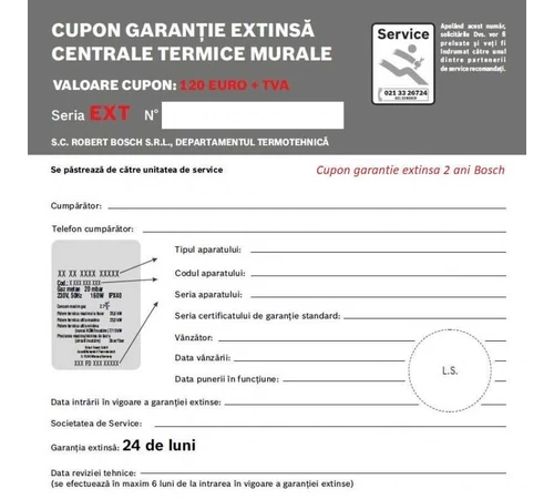 Cupon garantie extinsa 2 ani BOSCH