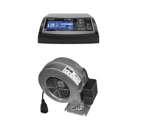 Pachet automatizare pentru cazanele pe combustibil solid BlauTech 28, 37, 47 kW, cu controler EU28N PID SIGMA și ventilator WPA 117 TECH