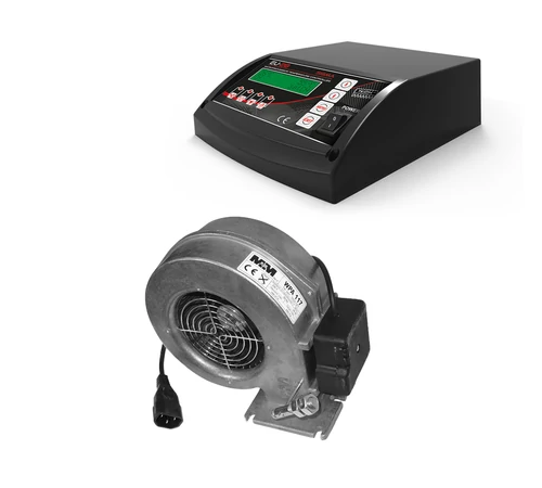 Pachet automatizare pentru cazanele pe combustibil solid BlauTech 28, 37, 47 kW, cu controler EU28N PID SIGMA și ventilator WPA 117 TECH