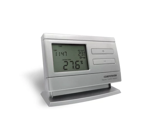Termostat digital programabil de cameră, emițător fără fir, cu radiofrecvență, fără receptor COMPUTHERM Q8RF TX, pentru extindere multizonală Q5RF/Q8RF și control priză Q1RX, alimentare 2 x baterii AA, 868,35 MHz, rază ~50 m, reglaj 5–40°C, precizie ±0,5°