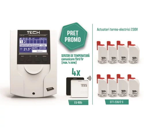 Pachet cu controler wireless EU-L4, termostat R-8 b si actuator termoelectric STT -230/2 TECH